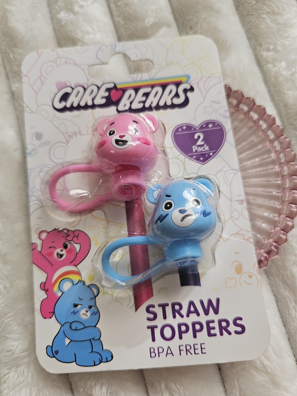 Care Bears Pink & Blue Character Straw Toppers - 2-Pack